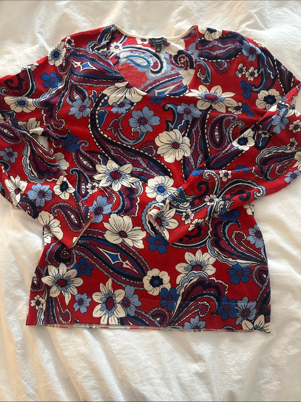 Talbots Red Floral Paisley Crewneck Long Sleeve Top